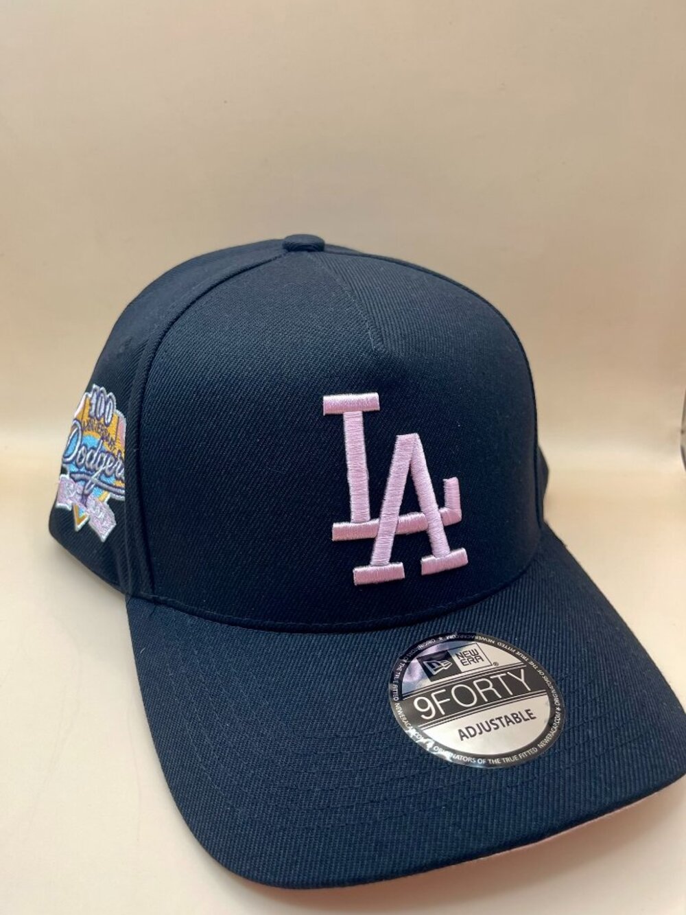 LA Dodgers Pink Logo New Era 9FORTY Snapback Cap | Navy Blue Adjustable Baseball
